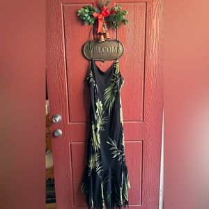 Eva Blue beaded dress, black and green floral evening formal dress